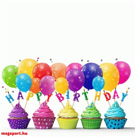 Colorful Happy Birthday Balloons And Cupcakes GIF | GIFDB.com