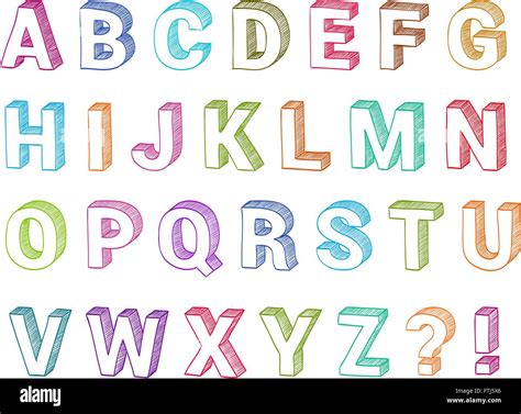 Alphabet set 3d form hand drawn vector. Sketch font for school abc ...