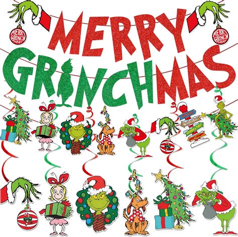 Amazon.com: Merry Grinchmas Banner The Grinch Christmas Decorations Grinch Party Favors Grinch ...