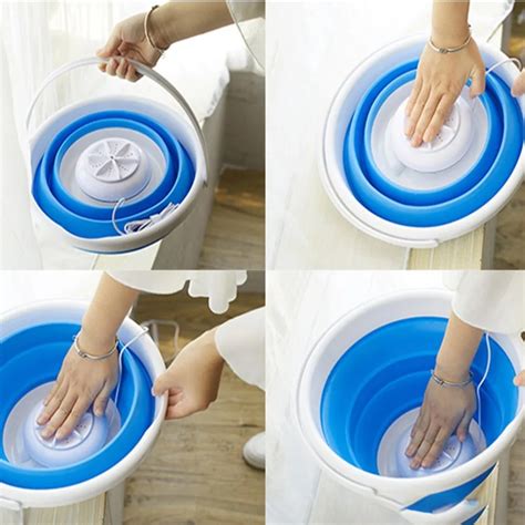 Mini Portable Ultrasonic Turbine Washing Machine Foldable Bucket Type USB Laundry Clothes Washer ...