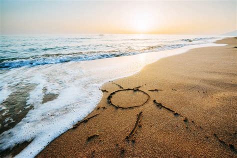 Drawing Heart on Yellow Sand on the Fantastic Sunset Stock Image ...