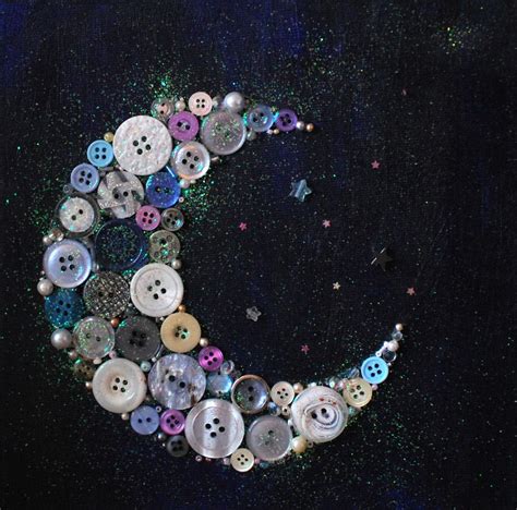 Crescent button moon Art Print by Miss Midnight - X-Small | Button art projects, Button art on ...