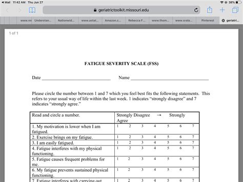 Fatigue severity scale https://geriatrictoolkit.missouri.edu/fatigue/Fatigue-Severity-Scale.pdf ...