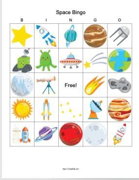 Free Printable Space Bingo (for out of this world fun) | Space activities for kids, Bingo games ...