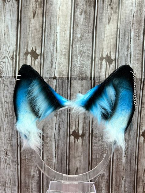 Blue and Black Fox Ears Faux Fur Cosplay Faux Fur Animal Ears | Etsy