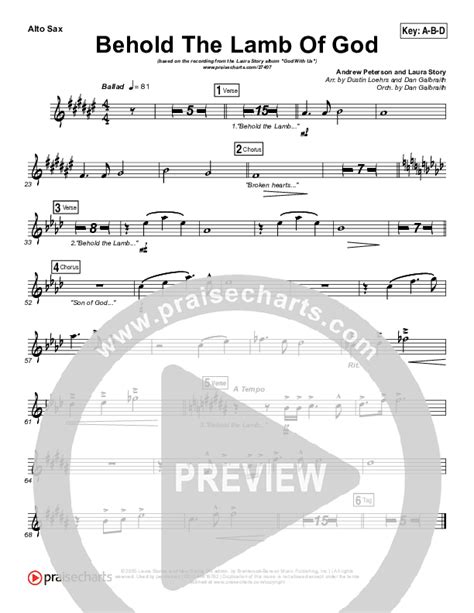 Behold The Lamb Of God Alto Sax Sheet Music PDF (Laura Story / Brandon Heath) - PraiseCharts