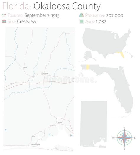 Map of Okaloosa County in Florida Stock Vector - Illustration of signs ...