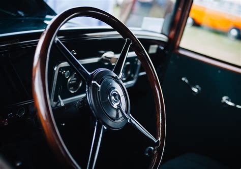 Free Photo: Antique Wooden Classic Car Steering Wheel