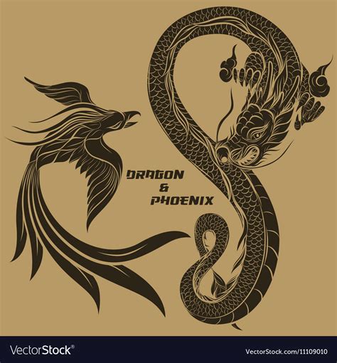 Dragon and phoenix drawing Royalty Free Vector Image