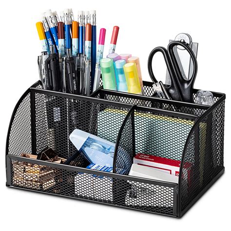 Deli Mesh Metal Desktop Organizer, 7 Compartments, Stationery Desk ...