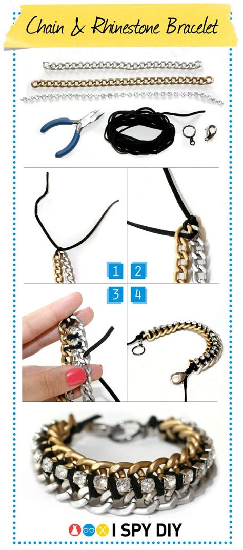 chain and rhinestone bracelet Diy Jewlery, Jewerly Diy, Jewelery, Diy ...