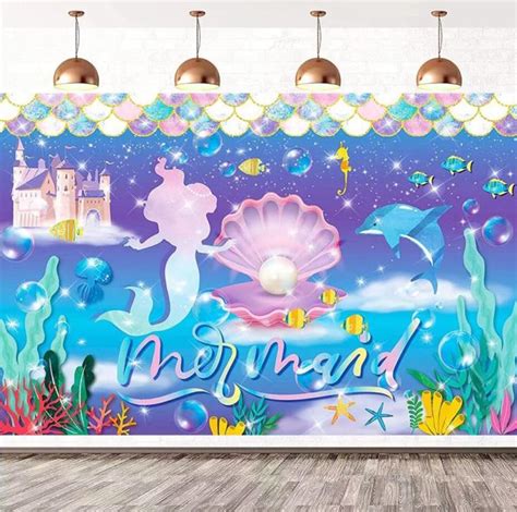 7x5ft Mermaid Theme Photography Background Mermaid Princess Theme Baby Shower Birthday Party ...