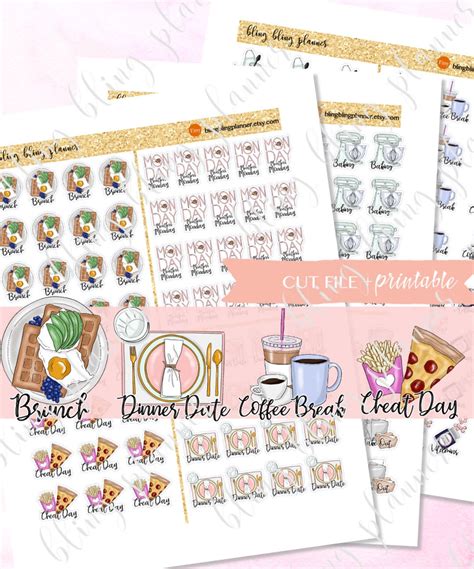 PRINTABLE PLANNER ICON Stickers, Printable Food Planner Sticker, Brunch ...