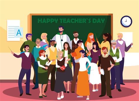 happy teacher day with group of teachers 662581 Vector Art at Vecteezy