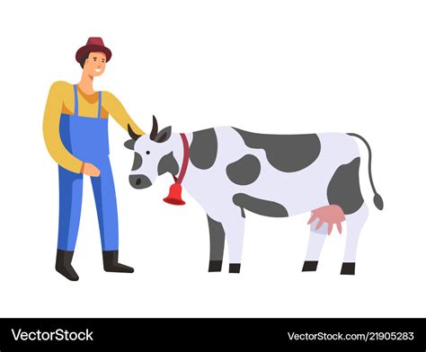 Farm farmer with cow care for livestock isolated Vector Image