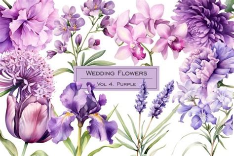 Watercolor Purple Wedding Flower Clipart Graphic by Art and Funny ...