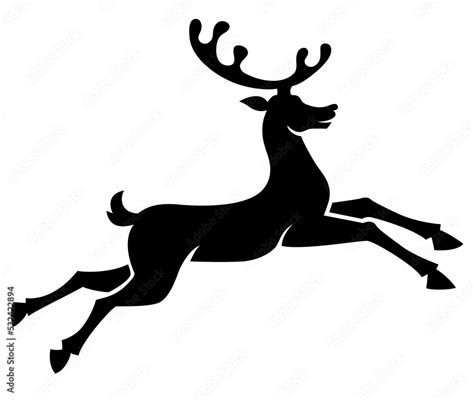 Reindeer cartoon silhouette. Isolated illustration. Black running deer ...