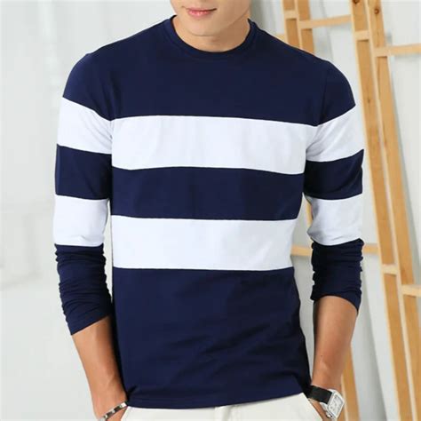 2016 New Autumn Winter Mens Long Sleeve T Shirt O Neck Striped T Shirt ...