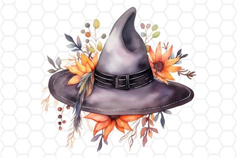 Watercolor Halloween Witch Hat Clipart, (2820326)