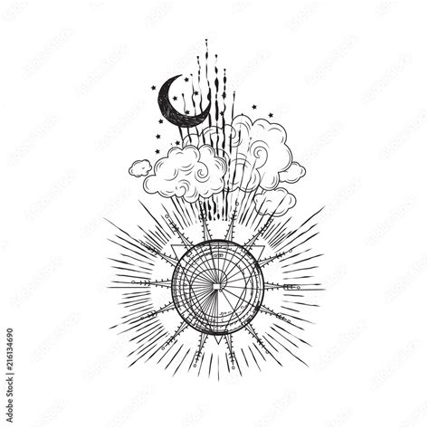 Spiral Sun Moon Cloud Tattoo Design Vector Artwork Stock Vector | Adobe ...