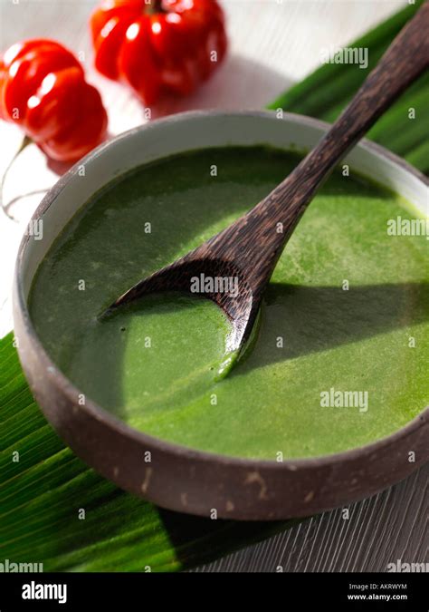 A bowl of Jamaican callaloo soup editorial food Stock Photo - Alamy