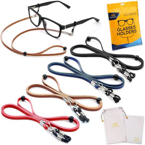 Eyeglass Strap Holder, 4pcs PU Leather Glasses Strap Non-Slip Eyewear Retainer Eyeglasses Chain ...