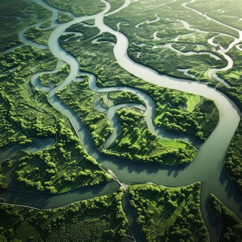 Aerial view of a river delta with lush green vegetation and winding waterways | Premium AI ...