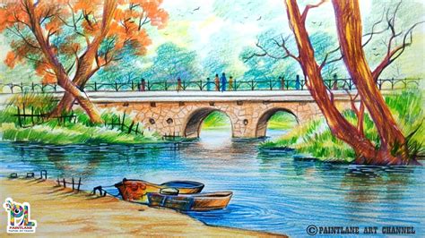 Colour Water Landscape Drawing - Instituto