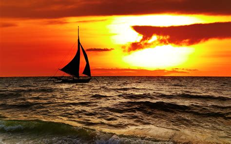 sea, Ocean, Boat, Yacht, Sky, Clouds, Sunset, Orange, Landscapes, Nature, Earth, Beaches ...