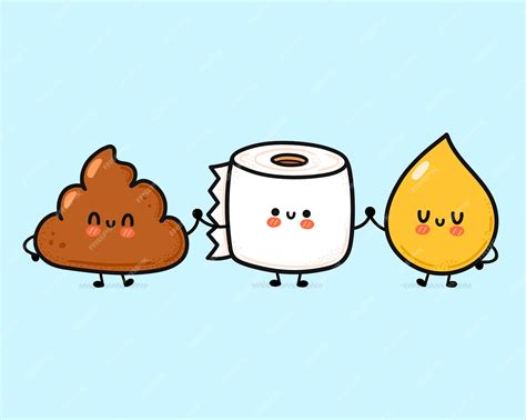 Premium Vector | Cute funny happy poop,urine drop and toilet paper