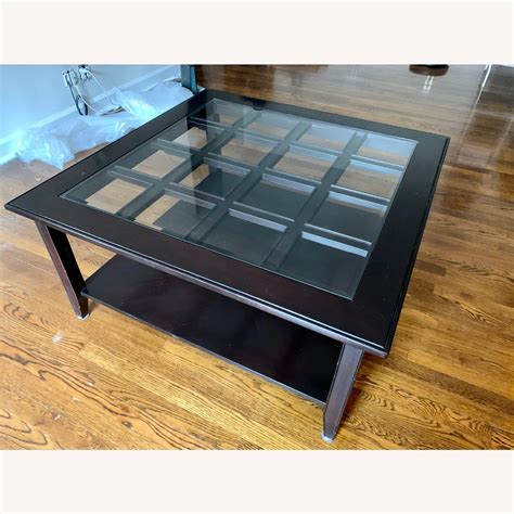 Square Coffee Table Dark Wood with Glass Top - AptDeco