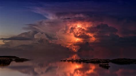 reflection, lightning, body, water, golden, hour, thunderstorm, ocean ...