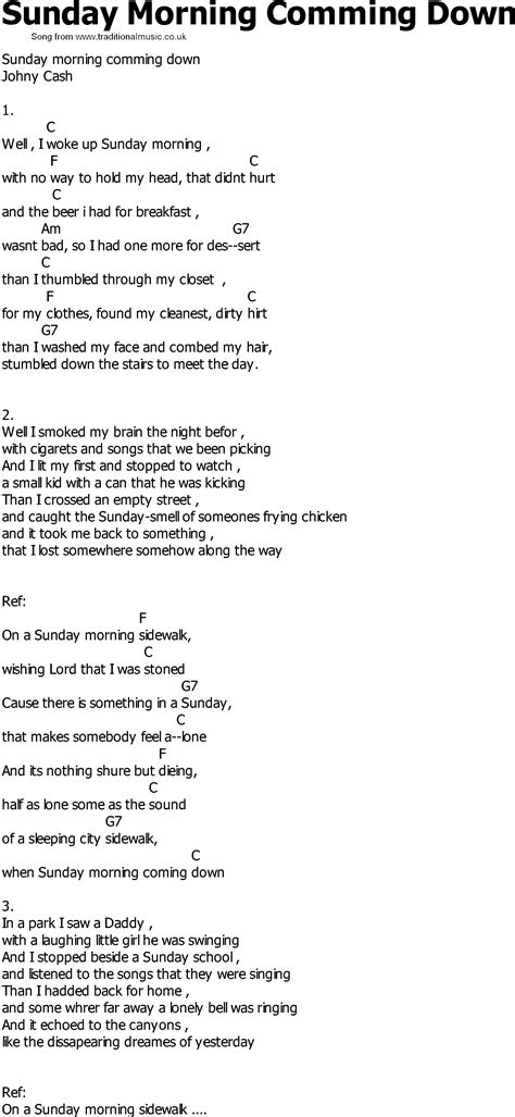 Old Country song lyrics with chords - Sunday Morning Comming Down