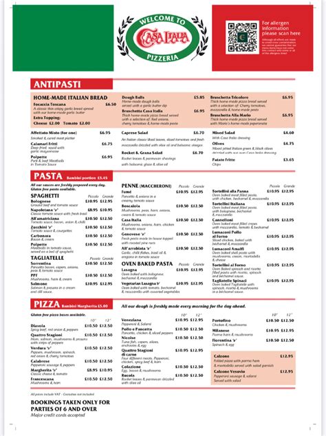 Casa Italia Liverpool's full menu online