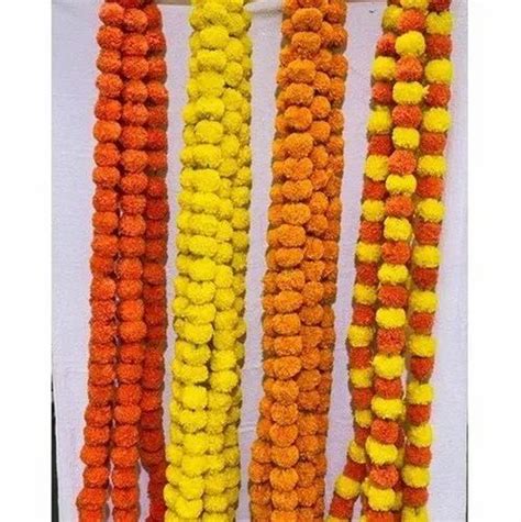 Natural Orenge,yellow Marigold Pom Pom Flower Wedding Mala, Size: 5 ft ...