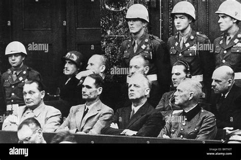 NUREMBERG TRIALS November 1945-December 1946. Front from left: Goering, Hess, Von Ribbentrop ...