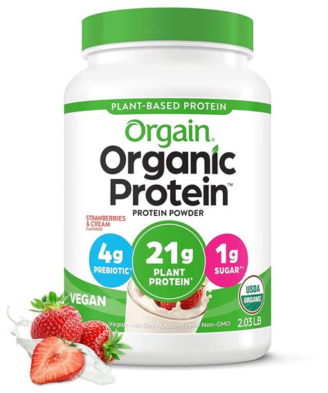 Orgain Proteína orgánica vegana en polvo fresas y crema 074oz de proteína a base de plantas baja ...