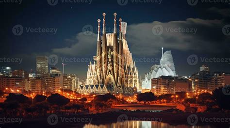 Night view of Sagrada Familia. Generative AI 32976302 Stock Photo at ...