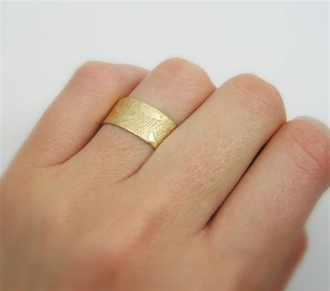 14k Yellow gold bamboo forest wedding band. Wide wedding by MayaOr