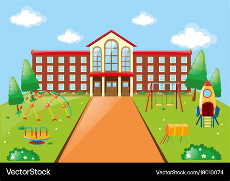 Scene with school building and playground Vector Image