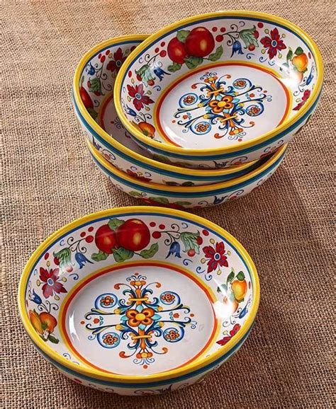 ITALY 4 PASTA BOWL SET ELEGANT COLORFUL PATTERN SALAD OR PASTA 31.5 oz ...