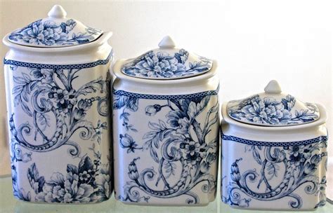 222 FIFTH ADELAIDE BLUE 3 PIECE CANISTER SET WITH LIDS NEW PORCELAIN | Pottery, Blue canister ...