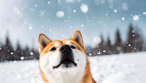 Shiba Inu in the snow, looking up to the sky - AI Generated Artwork - NightCafe Creator