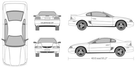 Ford Mustang 1998 Blueprint - Download free blueprint for 3D modeling