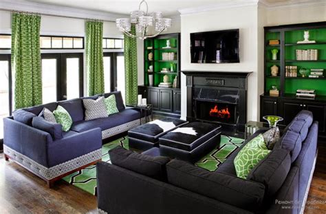 Green living room curtains for modern interior