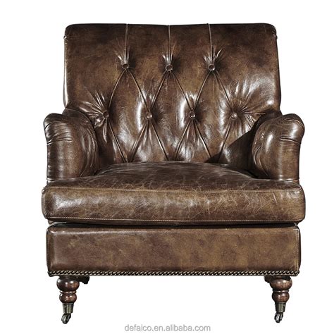 Single Seat Leather Upholster Sofa Chairs / Luxury Vintage Leather Furniture Armchair - Buy ...