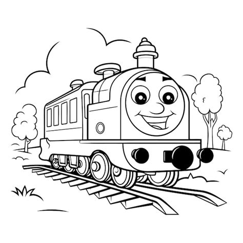 Premium Vector | Cartoon train with a smiling face Black and white ... - Clip Art Library