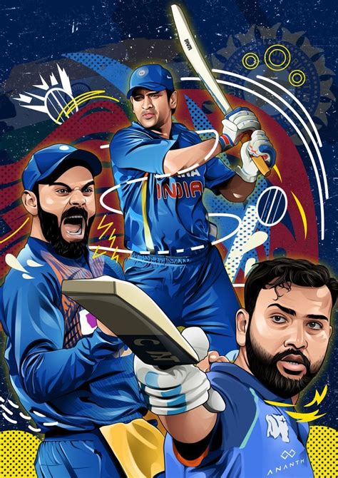 Dhoni & Virat Kohli & Rohit Sharma Digital Art | Celebrity drawings ...