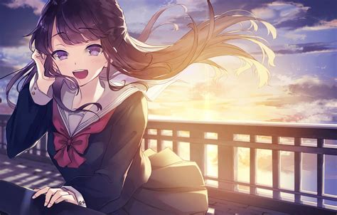 Wallpaper sunset, the wind, hair, girl images for desktop, section арт - download