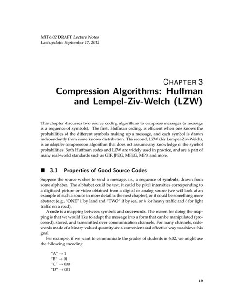 Compression Algorithms: Hu↵man and Lempel-Ziv-Welch (LZW) C 3